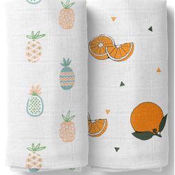 mom's home Moms Home Organic Cotton Soft Baby Muslin Swaddle Pineapple & Orange Pack of 2 - Multicolour-picture-11