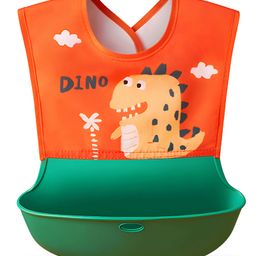 Bembika Baby Feeding Essential Baby Feeding Bib Silicone Tableware Dino Print- Red-picture-34