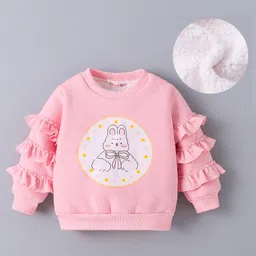 Kookie Kids Full Frill Sleeves Top With Bunny Print & Frill Detailing - Pink-picture-22