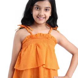 Pine Kids Cotton Woven Singlet Textured Top with Smock Detailing - Orange-picture-14