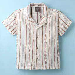 Little Kangaroos Cotton Woven Half Sleeves Striped Shirt - Brown & White-image-29