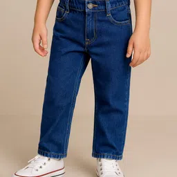 Babyhug Cotton Denim Full Length Washed Jeans With Stretch - Navy Blue-picture-31