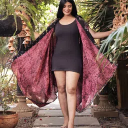 Exotic India Vintage Abstract Printed Pure Silk Flared Shrug image 5