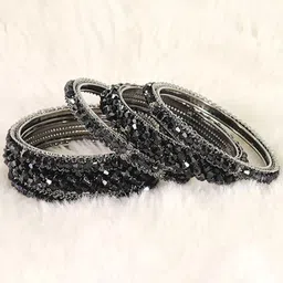 ZULKA Set Of 6 Brass Plated Fancy Pearls Beaded Bangles-image-10