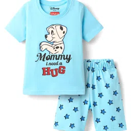 Babyhug Disney Single Jersey Knit Half Sleeve Short Night Suit With 101 Dalmatians Graphic - Light Blue image 2