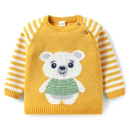 Babyhug Knitted Full Raglan Sleeves Pullover Sweater Set With Cap & Koala Design - Golden image 2