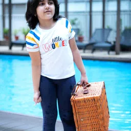 COCOON ORGANICS 100% Cotton Knit Pack Of 2 Half Raglan Sleeves Little Wonder & Raising Parents Is Tough Text Printed Anti Microbial Tees - Yellow Red White & Sky Blue image 3