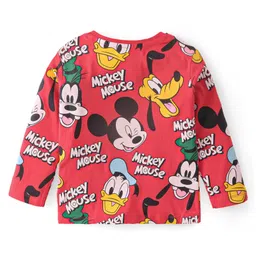 Babyhug Disney Single Jersey Knit Full Sleeves Night Suit with Mickey Mouse Graphics - Red image 3