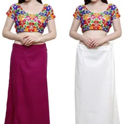 First Trend Fashions Women Under skirt saree inskirt combo Wine White colour fast Waist 38 pack of 2 Pure Cotton Petticoat-picture-25