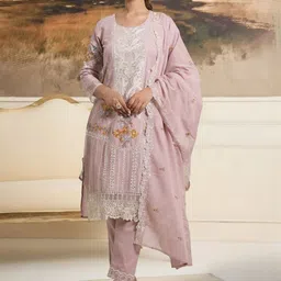 Indo Era Women Floral Embroidered Regular Thread Work Pure Cotton Kurta with Trousers & With Dupatta-picture-33