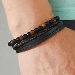 Jewels Galaxy Men Leather Silver-Plated Bracelet-picture-14