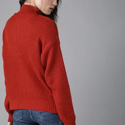 Roadster Women Rust Red Open Knit Pullover Sweater image 5