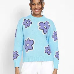 American Eagle Blue Regular Fit Floral Print Sweaters-picture-18