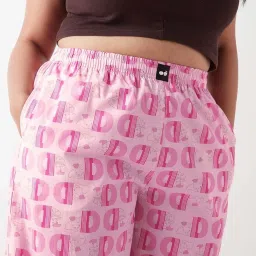 Bewakoof Pink Cotton Regular Fit Printed Plus Size Pyjamas image 5