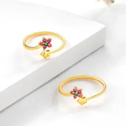 Peora Rani Pink Green CZ Studded Adjustable Gold-Plated Toe Rings-image-45