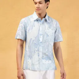 Fabindia Blue Cotton Straight Fit Printed Shirts-picture-30