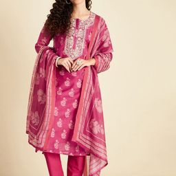GoSriKi Floral Printed Straight Kurta With Trouser & Dupatta-picture-32