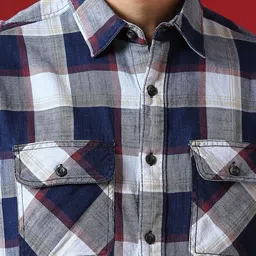 VALEN CLUB Men Buffalo Checked Spread Collar Cotton Casual Shirt image 3