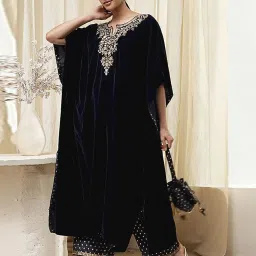Biba Blue A-Line Embellished Kaftan Set image 5