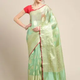Banarasi Silk Works SeaGreen Woven Saree with Blouse-image-96