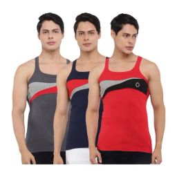 Dollar Bigboss Assorted Color Cotton Regular Fit Colour Block Gym Vests (Pack Of 3)-picture-10