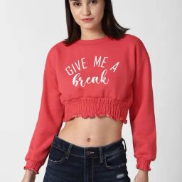 Forever 21 Red Round Neck Cropped Sweatshirt-picture-9