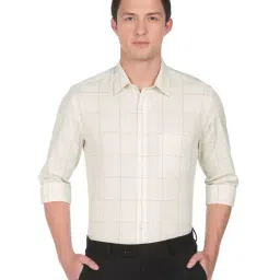 Arrow Beige Cotton Slim Fit Checks Shirt-picture-32