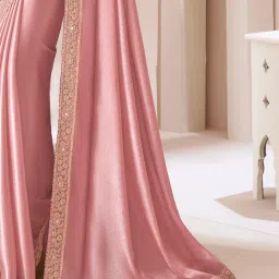 Saree Mall Pink Chiffon Embellished Saree with Blouse Piece image 5