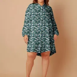 Zink London Green Floral Print Long Shirt-image-0