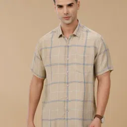 Linen Club Brown Linen Slim fit Checks casual shirts-picture-36