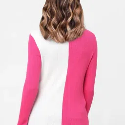 Vero Moda Pink & White Cotton Color-Block Sweater image 2