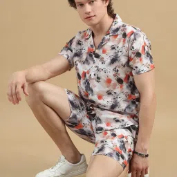 Bushirt Ivory Regular Fit Printed Shirt & Shorts Set image 5