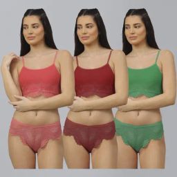 AROUSY Peach & Maroon Self Pattern Bra Panty Set - Pack Of 3-picture-7