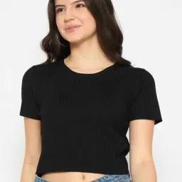 Madame Black Polyester Solid Short Sleeves Top-picture-19