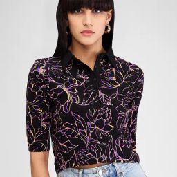 Spykar Black Floral Print Polo T-Shirt-picture-40