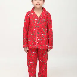 Biglilpeople Unisex Red Printed Full Sleeves Shirt with Pyjamas-image-94