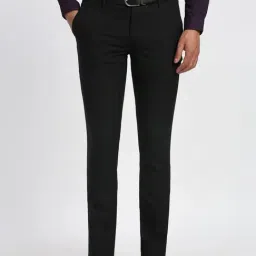 Peter England Black Slim Fit Texture Trousers-image-42