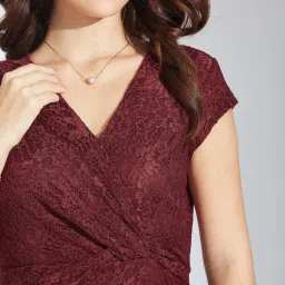 Latin Quarters Maroon Nylon Woven Design Dress image 5