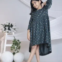 Misbis Girls Green Comfort Fit Printed Dress image 5