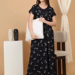 Sweet Dreams Navy Cotton Regular Fit Floral Print Night Dress image 5