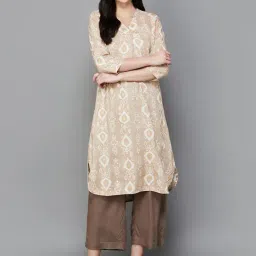 Melange by Lifestyle Beige Printed Straight Kurta-image-3