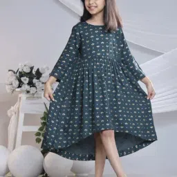 Misbis Girls Green Comfort Fit Printed Dress-picture-29