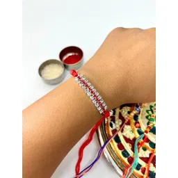 tipsy closet Red Stone Studded & Beaded Thread Rakhi Traditional Handmade Rakhi for Brother image 2