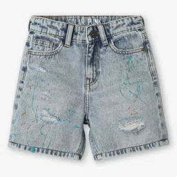 Ed-a-Mamma Kids Blue Distressed Denim Shorts-image-91