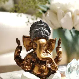 Pure Home and Living Gold & Ivory Polyresin Ganesha Idol-image-3