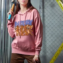 Bewakoof Pink Graphic Print Hoodie-image-11