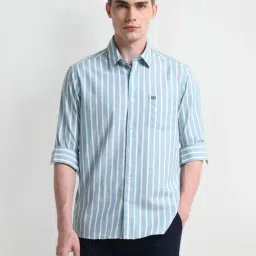 Arrow Sport Blue Cotton Slim Fit Striped Shirt-picture-21