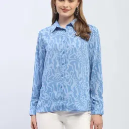 MADAME Blue Printed Shirt-image-3