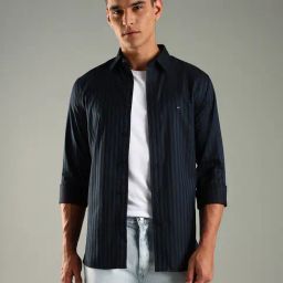 Tommy Hilfiger Navy Cotton Regular Fit Striped Shirt-picture-44