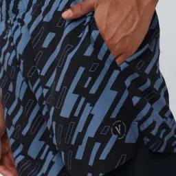 Van Heusen Flex Black & Blue Regular Fit Printed Shorts image 4